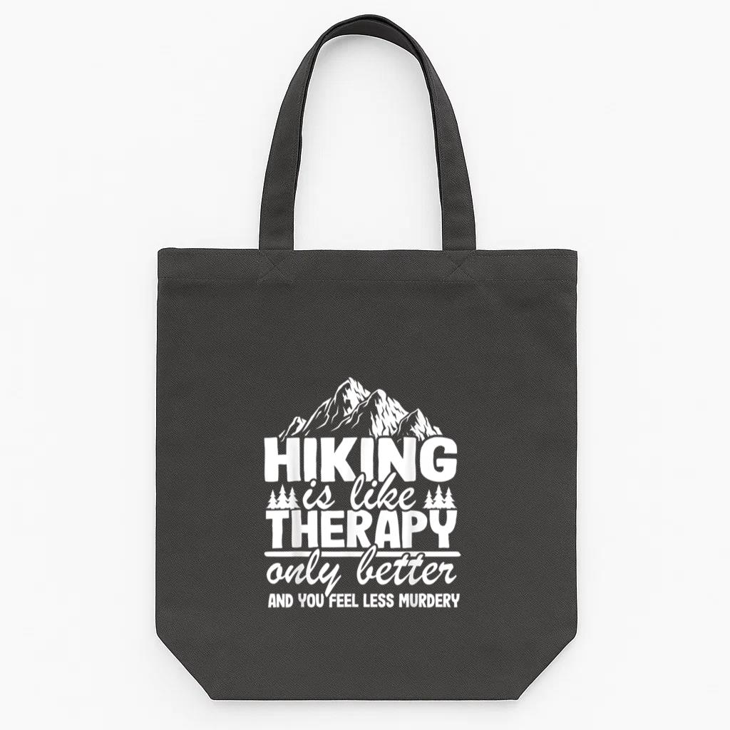 Camping Hiking Is Like Therapy Vintage Mountain Tote Canvas Bag