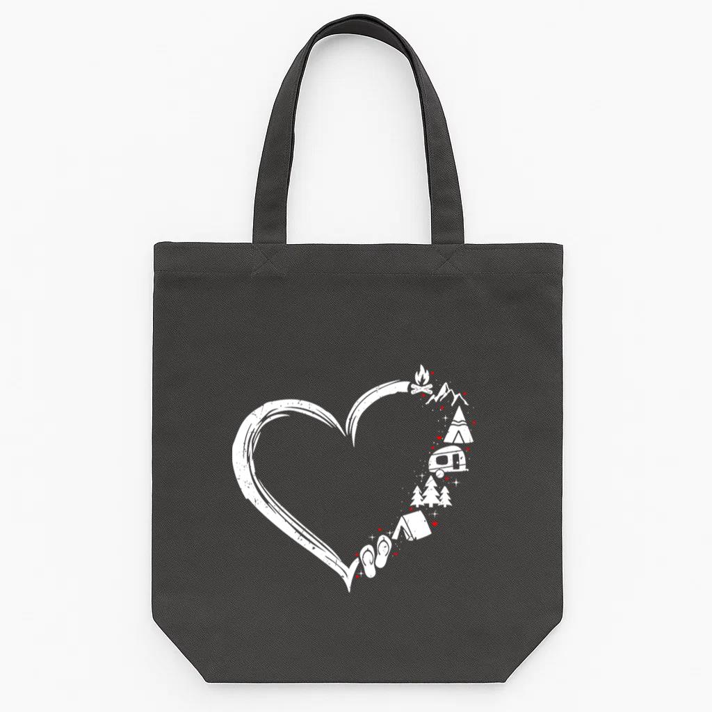 Heart Camping And Hiking Tote Canvas Bag