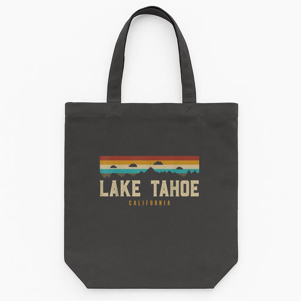 Lake Tahoe Vintage Mountains Hiking Camping California Tote Canvas Bag